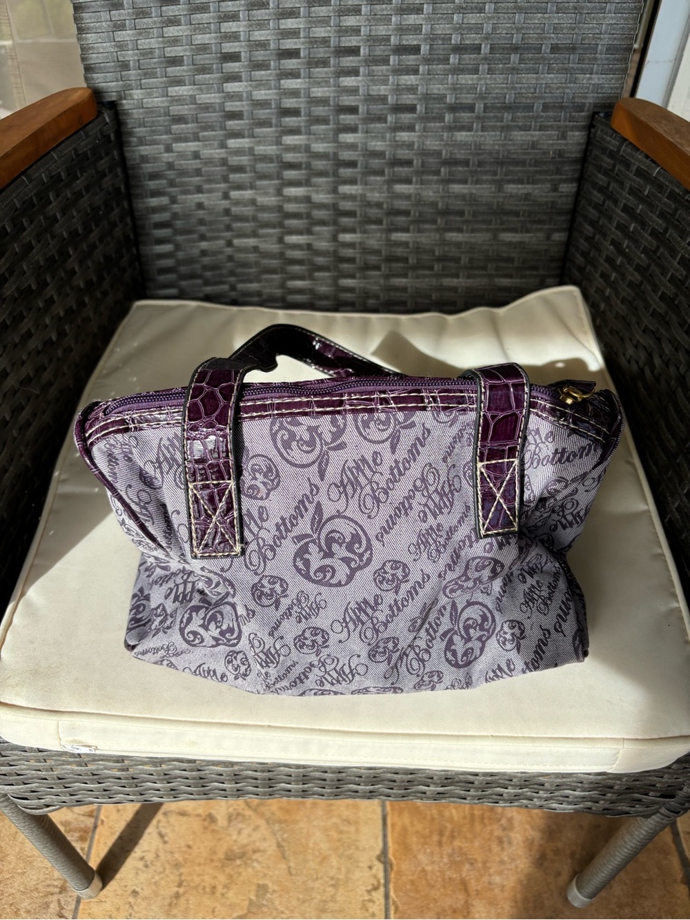 VTG Y2K Apple Bottoms Purple monogram barrel bag satchel croc trim EUC - Picture 2 of 6